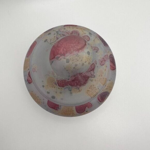 Vintage Handcrafted Blown Frosted Glass Jar Candy Dish Pastel Splatter Israel - Picture 5 of 5